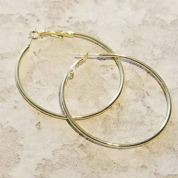 PinkDiva Jewelry - Gold Hoop Minimalist Earrings 50mm 2"
